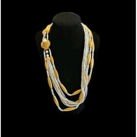 STUNNING 1950'S ORIGINAL by ROBERT Multistrand BEAD WHITE GOLD  20" NECKLACE - Picture 12 of 14